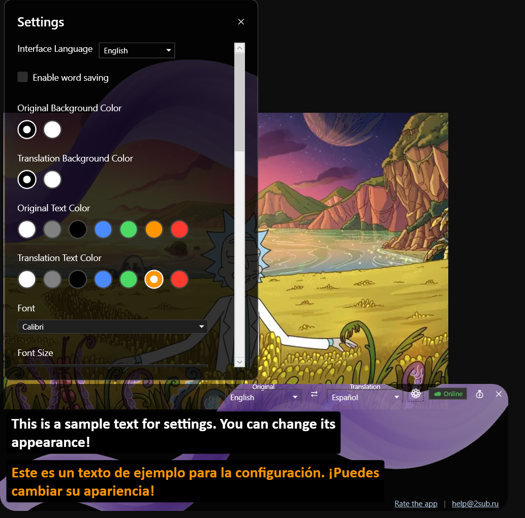 Live Subtitles Settings