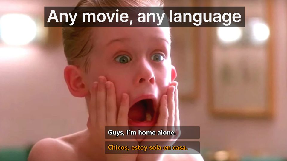 Dual subtitles on a movie in any language